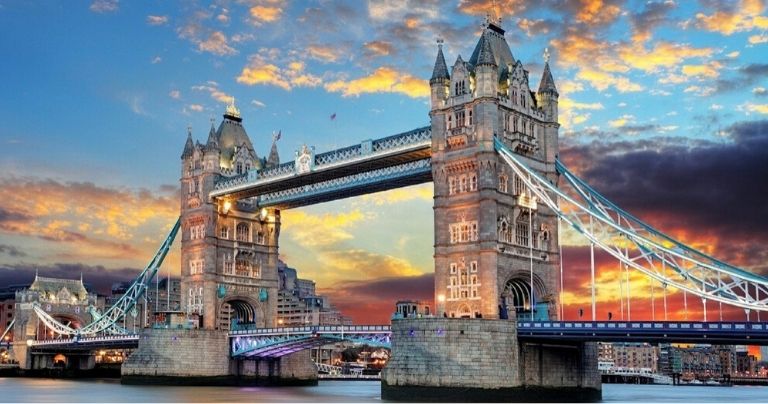 Sunset view of Tower Bridge in London